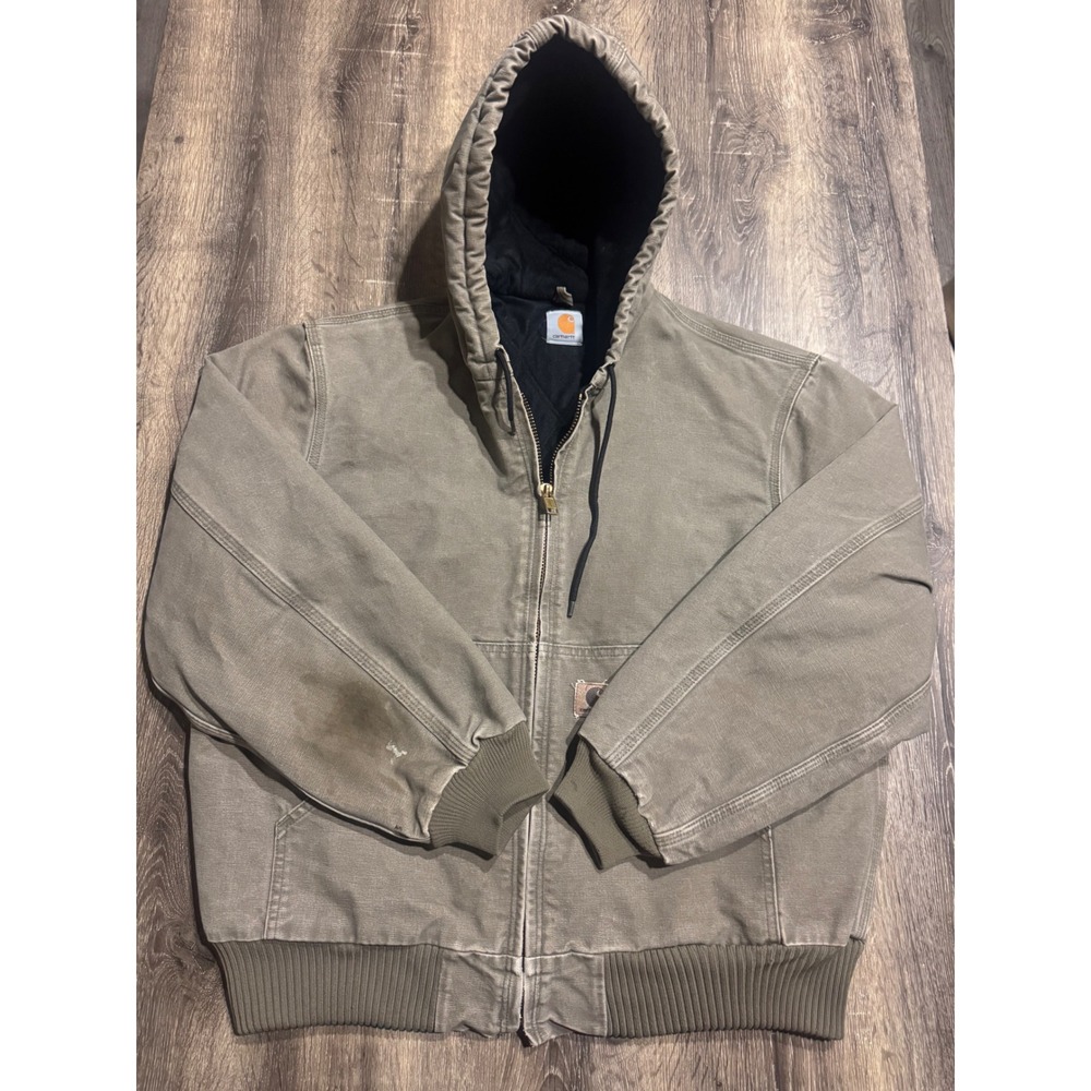 Carhartt Mens Duck Canvas Active Jacket Faded Moss Green Quilted Thermal Lined